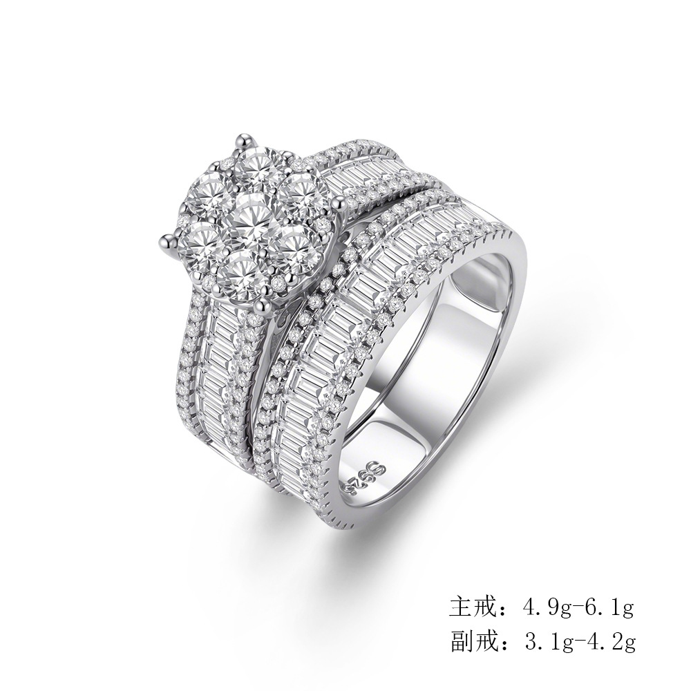 European and American export best-selling S925 sterling silver micro-painted zircon ring set, Wish hot-selling women's wedding ring.