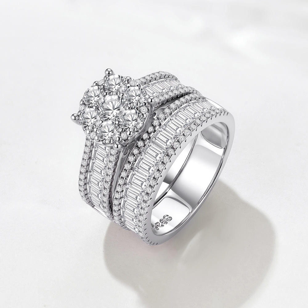 European and American export best-selling S925 sterling silver micro-painted zircon ring set, Wish hot-selling women's wedding ring.