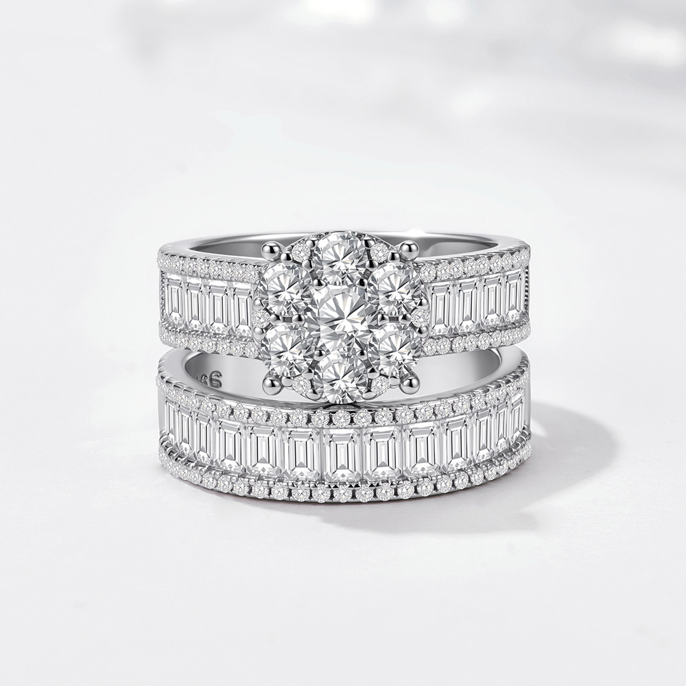 European and American export best-selling S925 sterling silver micro-painted zircon ring set, Wish hot-selling women's wedding ring.