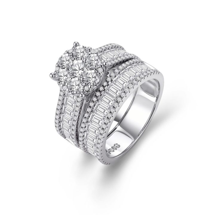 European and American export best-selling S925 sterling silver micro-painted zircon ring set, Wish hot-selling women's wedding ring.