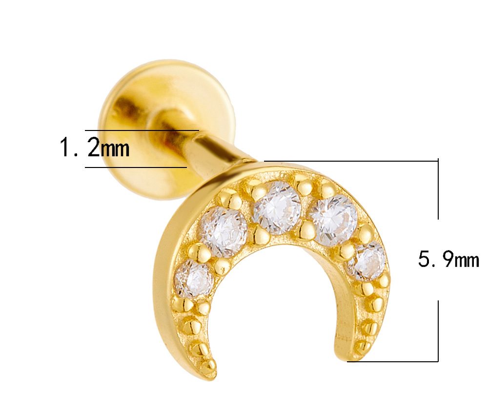 925 Sterling Silver Geometric Diamond-Studded Opal Flathead Ribbed Human Body Piercing Earrings, Trendy European and American Style Jewelry