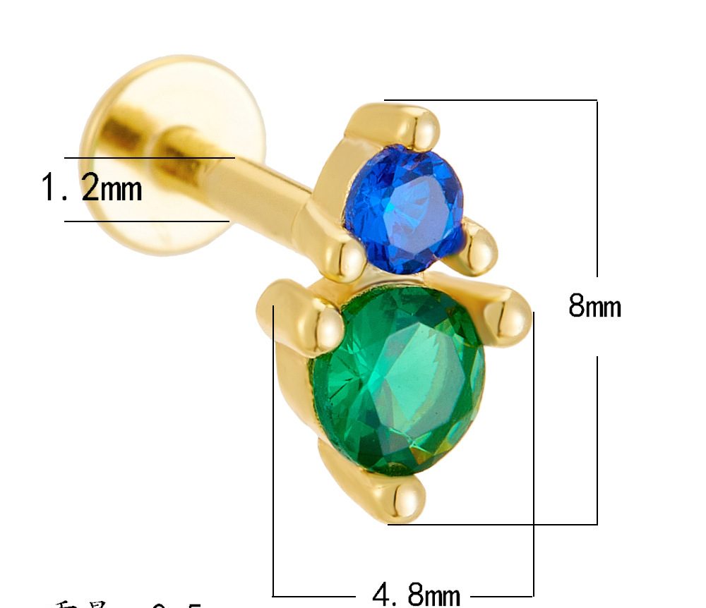 925 Sterling Silver Geometric Diamond-Studded Opal Flathead Ribbed Human Body Piercing Earrings, Trendy European and American Style Jewelry