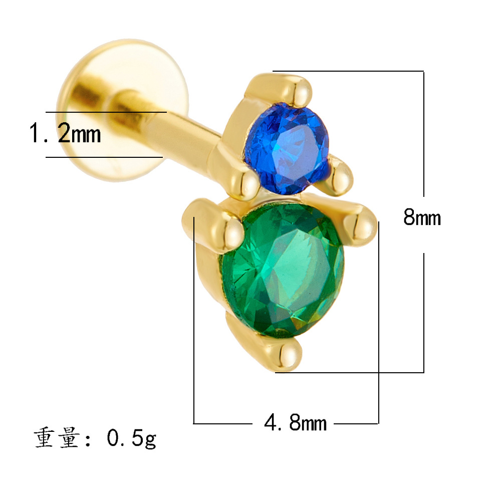 925 Sterling Silver Geometric Diamond-Studded Opal Flathead Ribbed Human Body Piercing Earrings, Trendy European and American Style Jewelry