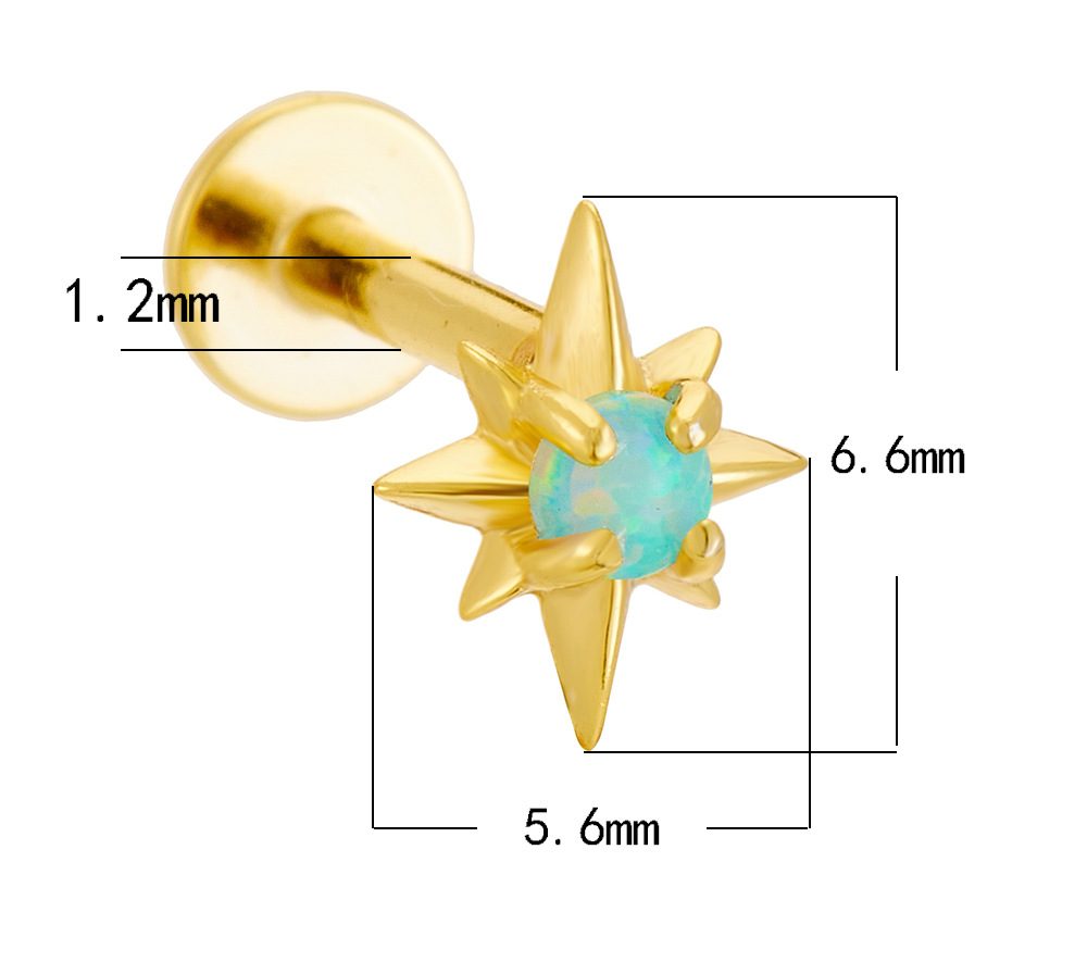 925 Sterling Silver Geometric Diamond-Studded Opal Flathead Ribbed Human Body Piercing Earrings, Trendy European and American Style Jewelry