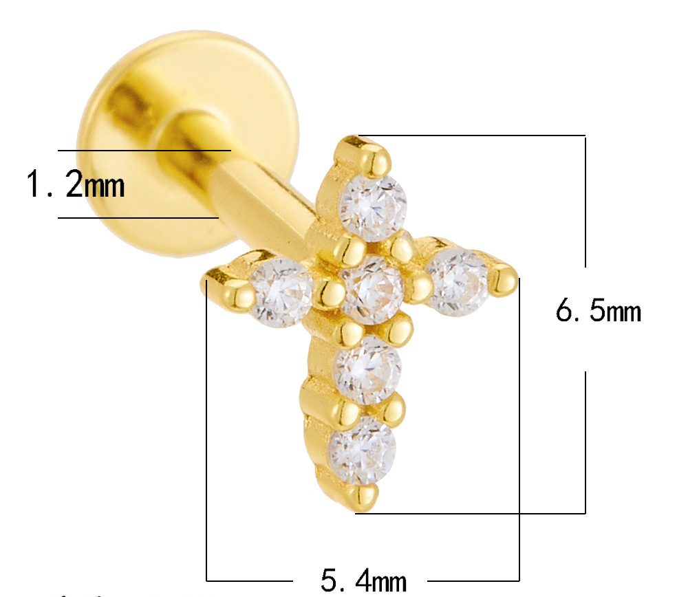 925 Sterling Silver Geometric Diamond-Studded Opal Flathead Ribbed Human Body Piercing Earrings, Trendy European and American Style Jewelry