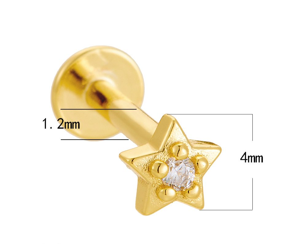 925 Sterling Silver Geometric Diamond-Studded Opal Flathead Ribbed Human Body Piercing Earrings, Trendy European and American Style Jewelry