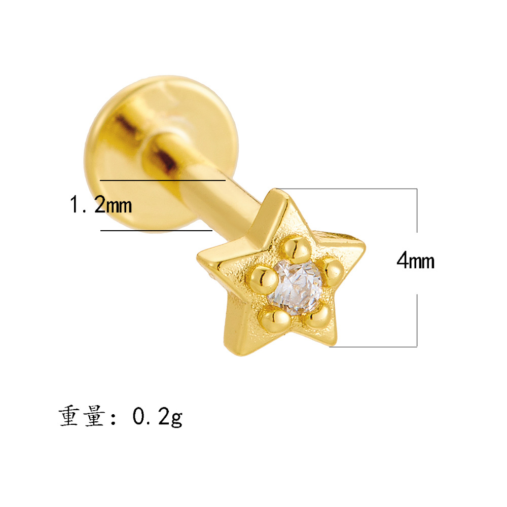 925 Sterling Silver Geometric Diamond-Studded Opal Flathead Ribbed Human Body Piercing Earrings, Trendy European and American Style Jewelry