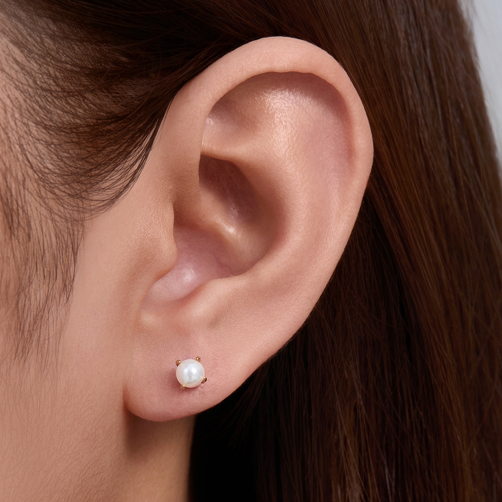 925 Sterling Silver Geometric Diamond-Studded Opal Flathead Ribbed Human Body Piercing Earrings, Trendy European and American Style Jewelry