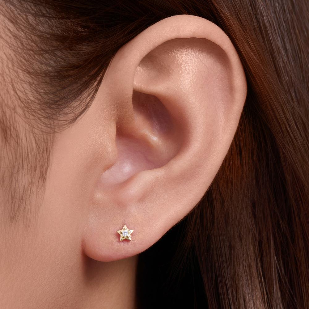 925 Sterling Silver Geometric Diamond-Studded Opal Flathead Ribbed Human Body Piercing Earrings, Trendy European and American Style Jewelry