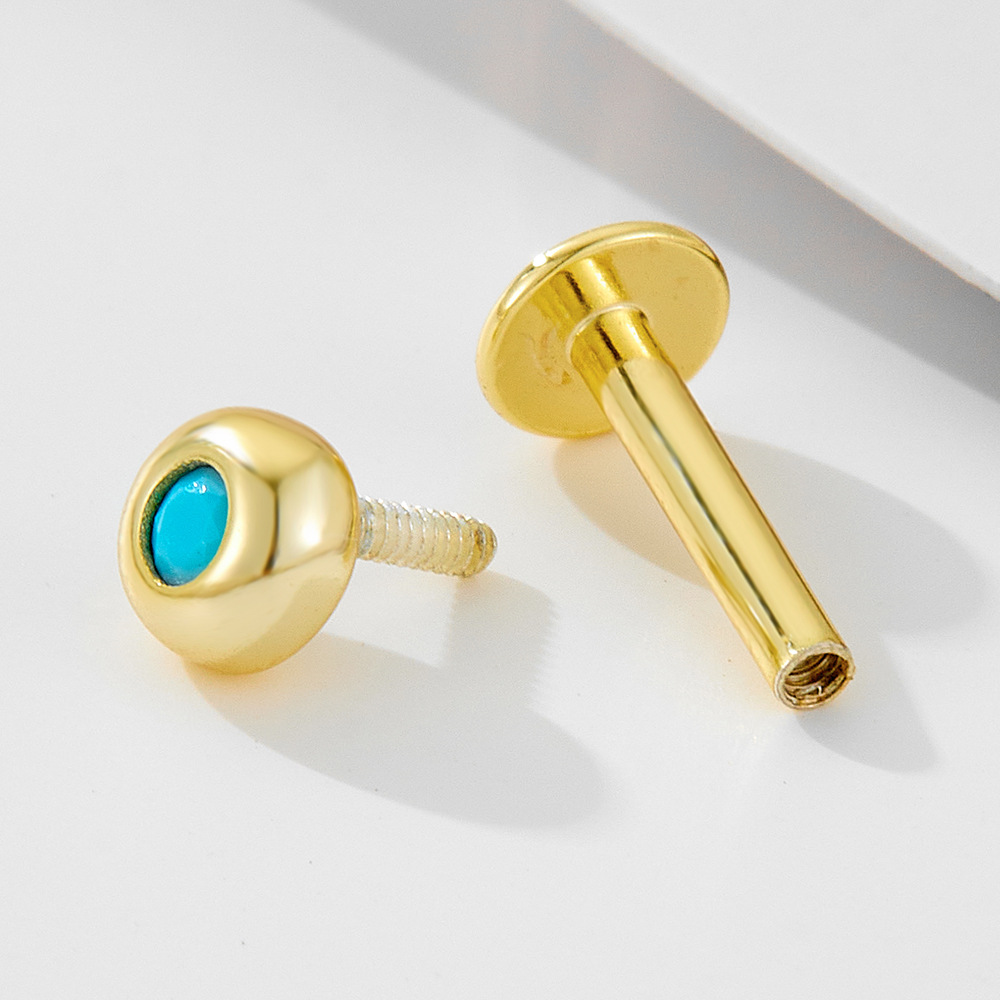 925 Sterling Silver Geometric Diamond-Studded Opal Flathead Ribbed Human Body Piercing Earrings, Trendy European and American Style Jewelry