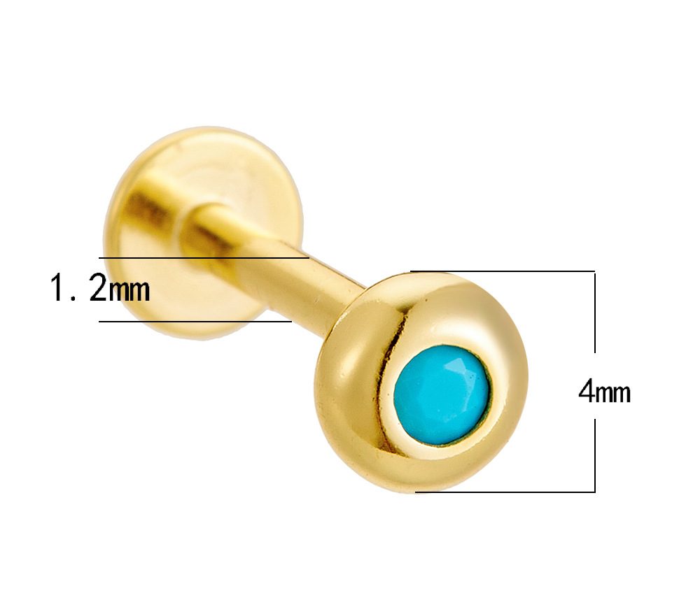 925 Sterling Silver Geometric Diamond-Studded Opal Flathead Ribbed Human Body Piercing Earrings, Trendy European and American Style Jewelry