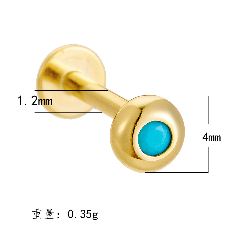 925 Sterling Silver Geometric Diamond-Studded Opal Flathead Ribbed Human Body Piercing Earrings, Trendy European and American Style Jewelry