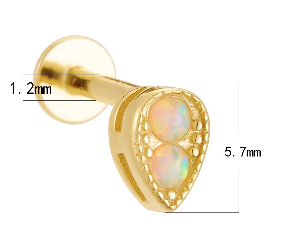 925 Sterling Silver Geometric Diamond-Studded Opal Flathead Ribbed Human Body Piercing Earrings, Trendy European and American Style Jewelry
