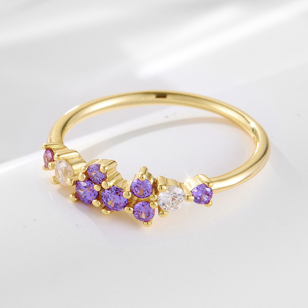 New minimalist Japanese-style light luxury ins multi-color diamond sterling silver ring for women, a hot-selling, fresh and versatile ring.