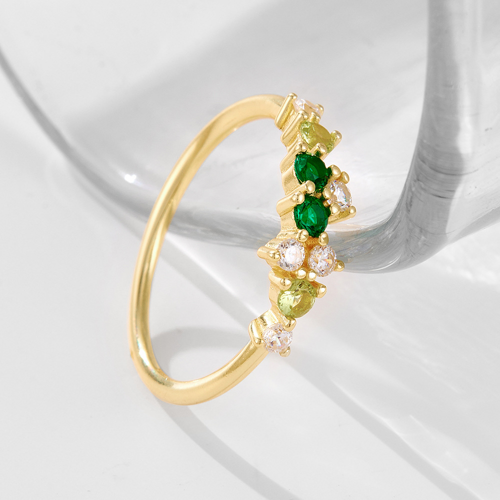 New minimalist Japanese-style light luxury ins multi-color diamond sterling silver ring for women, a hot-selling, fresh and versatile ring.