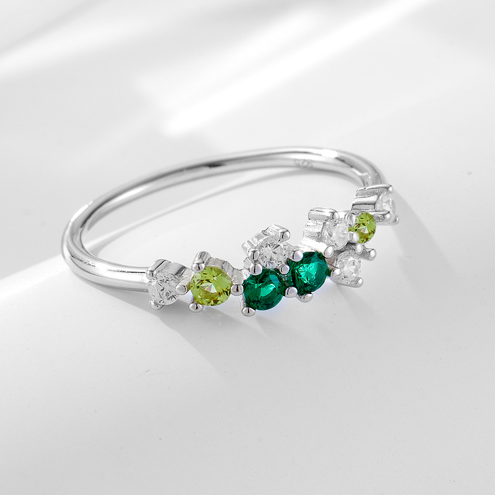 New minimalist Japanese-style light luxury ins multi-color diamond sterling silver ring for women, a hot-selling, fresh and versatile ring.