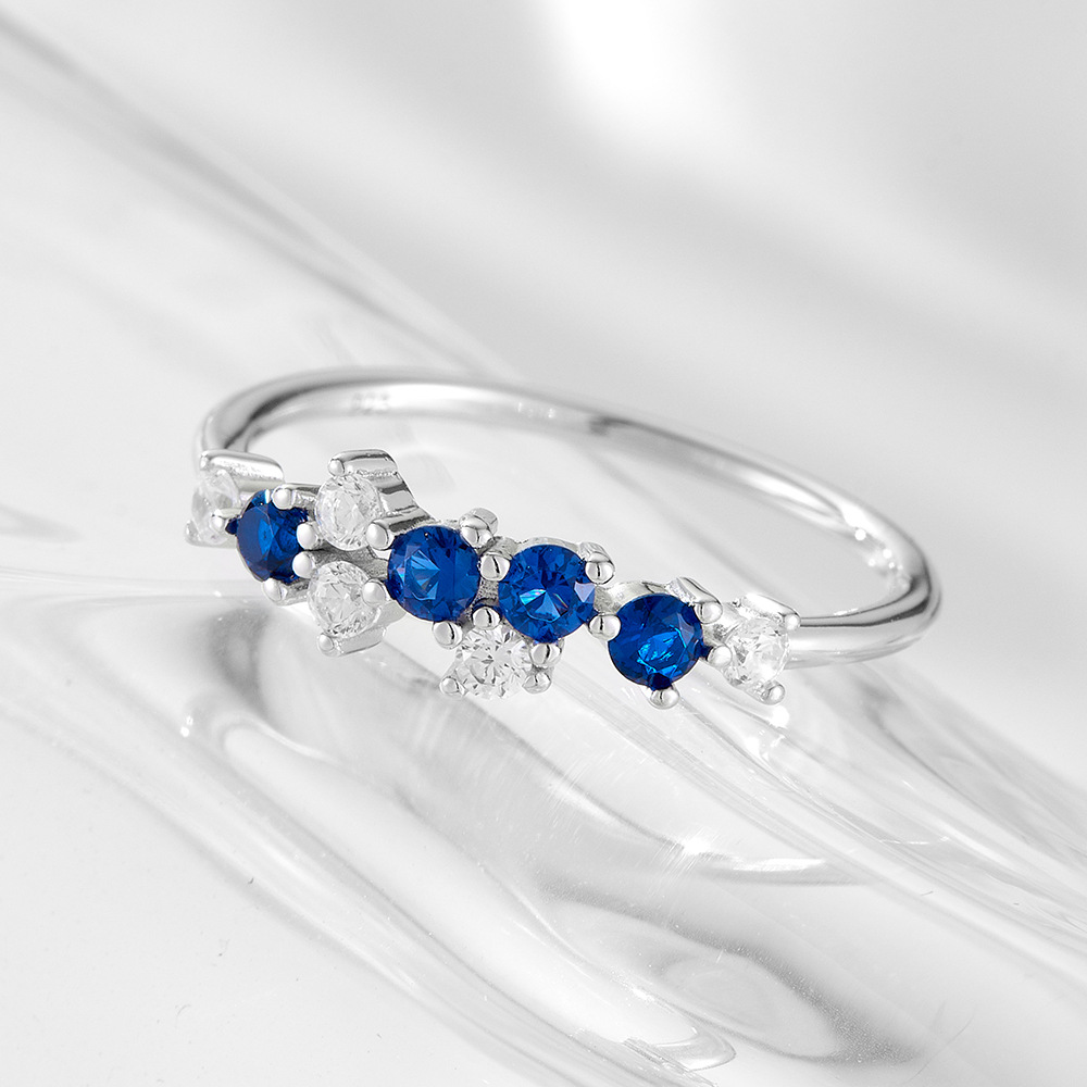 New minimalist Japanese-style light luxury ins multi-color diamond sterling silver ring for women, a hot-selling, fresh and versatile ring.