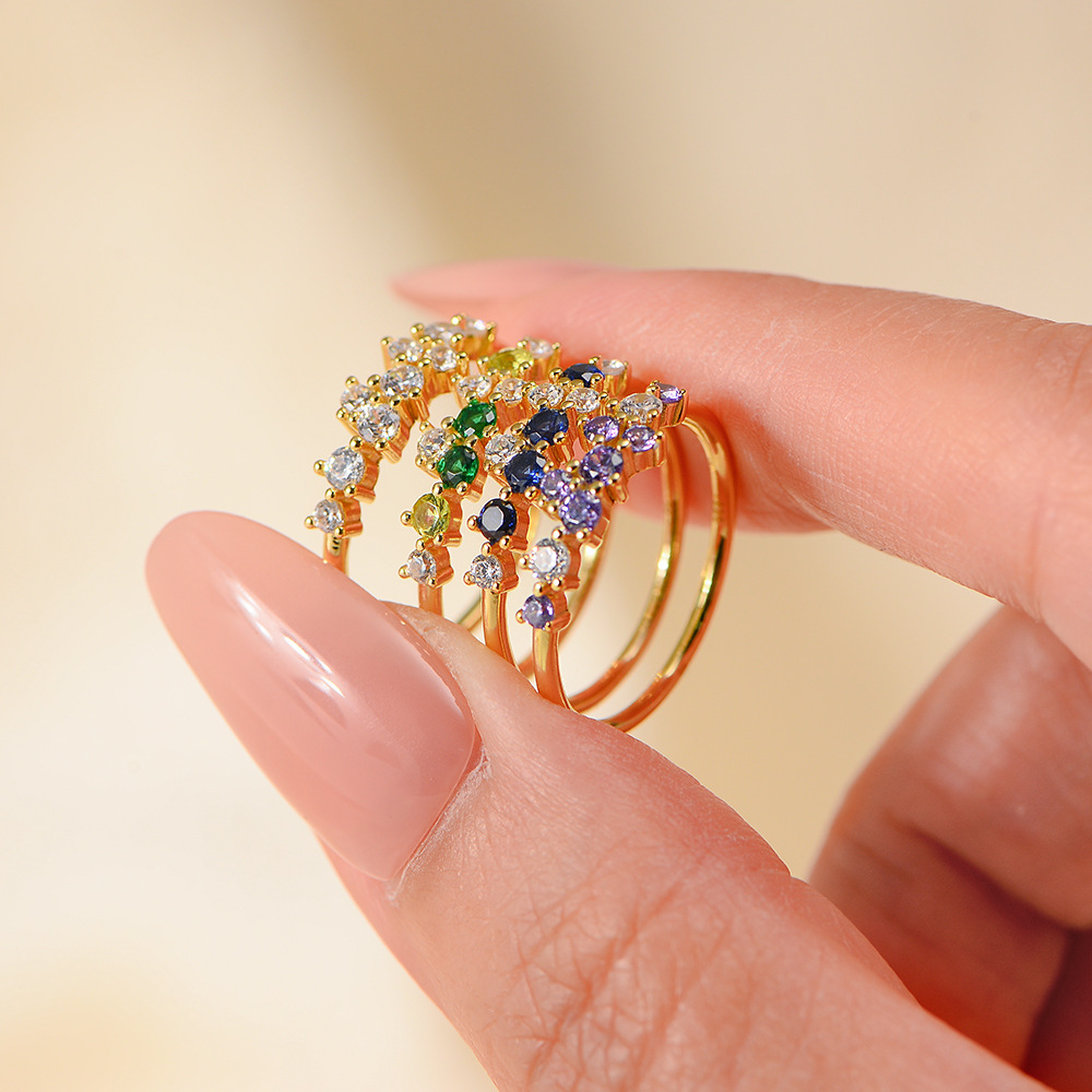 New minimalist Japanese-style light luxury ins multi-color diamond sterling silver ring for women, a hot-selling, fresh and versatile ring.