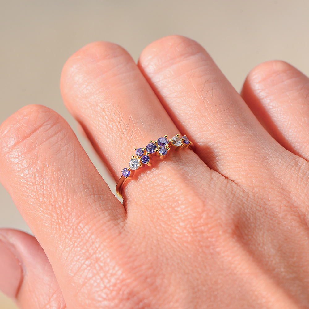 New minimalist Japanese-style light luxury ins multi-color diamond sterling silver ring for women, a hot-selling, fresh and versatile ring.