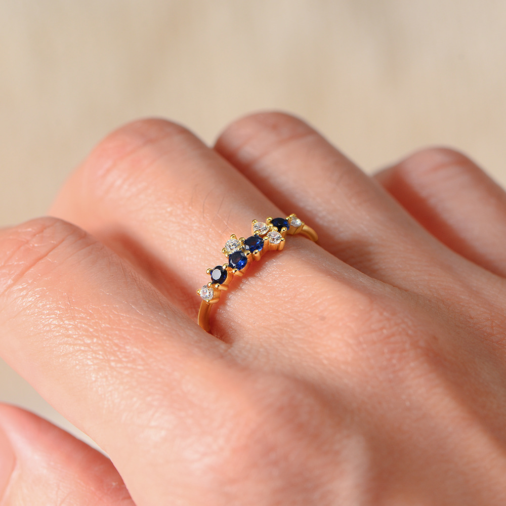 New minimalist Japanese-style light luxury ins multi-color diamond sterling silver ring for women, a hot-selling, fresh and versatile ring.