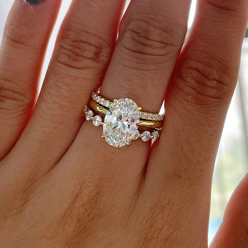 Exclusive 8*12 oval zircon classic sterling silver ring set, European and American style micro-pave full diamond ring.