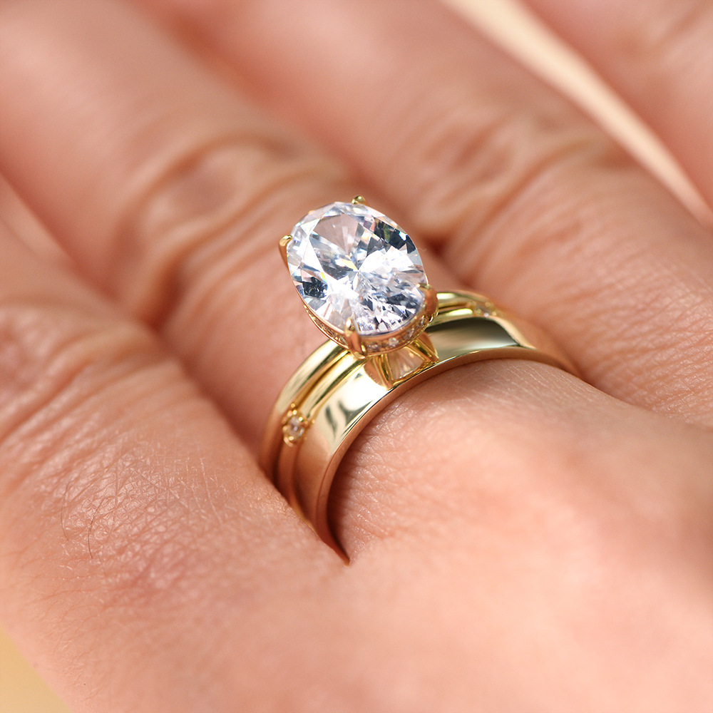 S925 sterling silver 8*12 oval 5-carat zircon ring set, fashionable and simple European and American style, versatile for stacking.