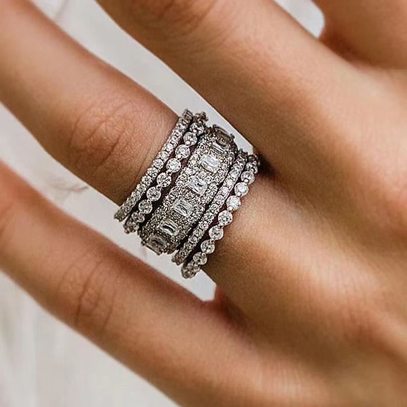 925 Sterling Silver Micro-pave Zircon Diamond Set Rings: Stylish, Simple, European & American Style, Versatile, Stackable Rings