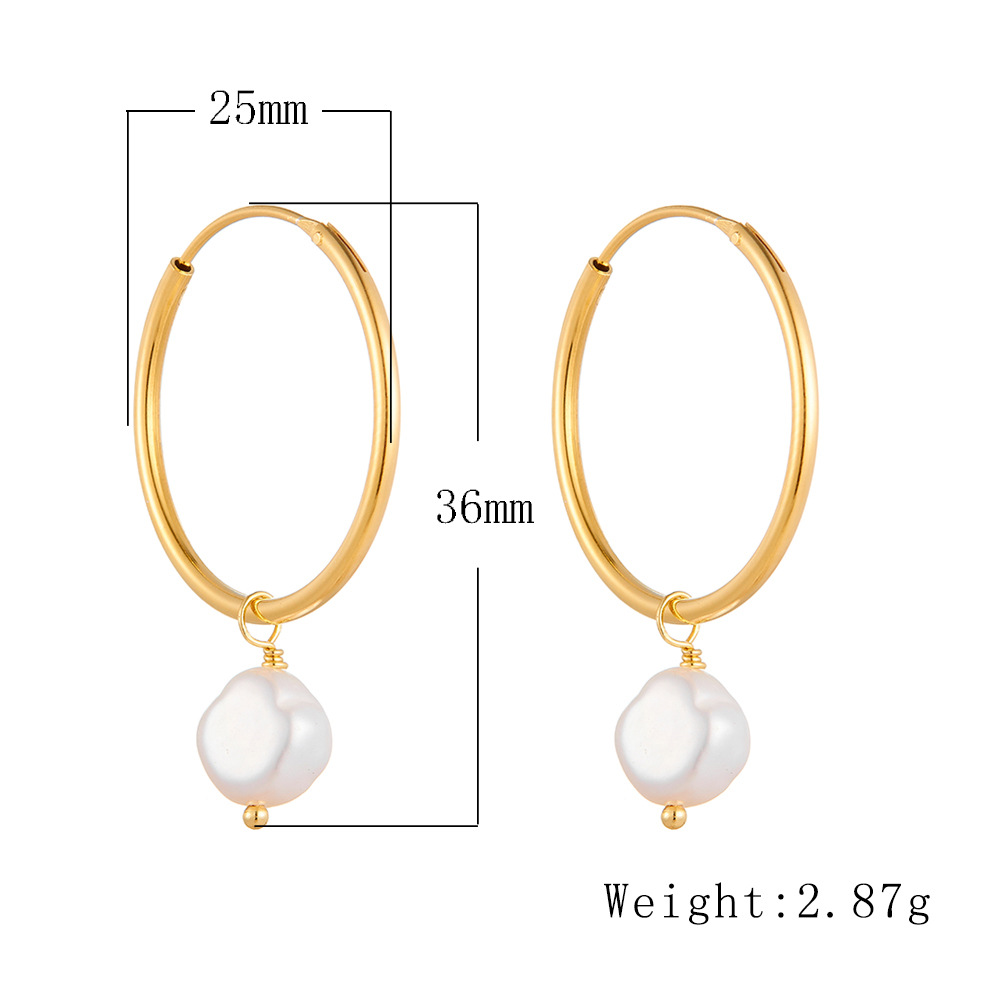 S925 Sterling Silver European and American Style High-End Earrings, Natural Freshwater Pearl Hoop Earrings, Simple Retro Versatile Earrings
