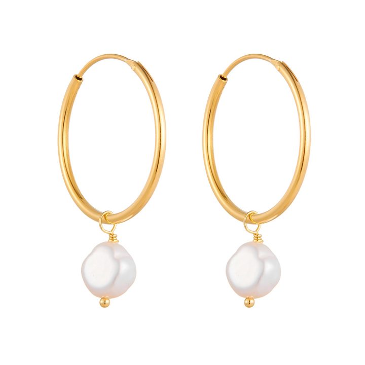 S925 Sterling Silver European and American Style High-End Earrings, Natural Freshwater Pearl Hoop Earrings, Simple Retro Versatile Earrings