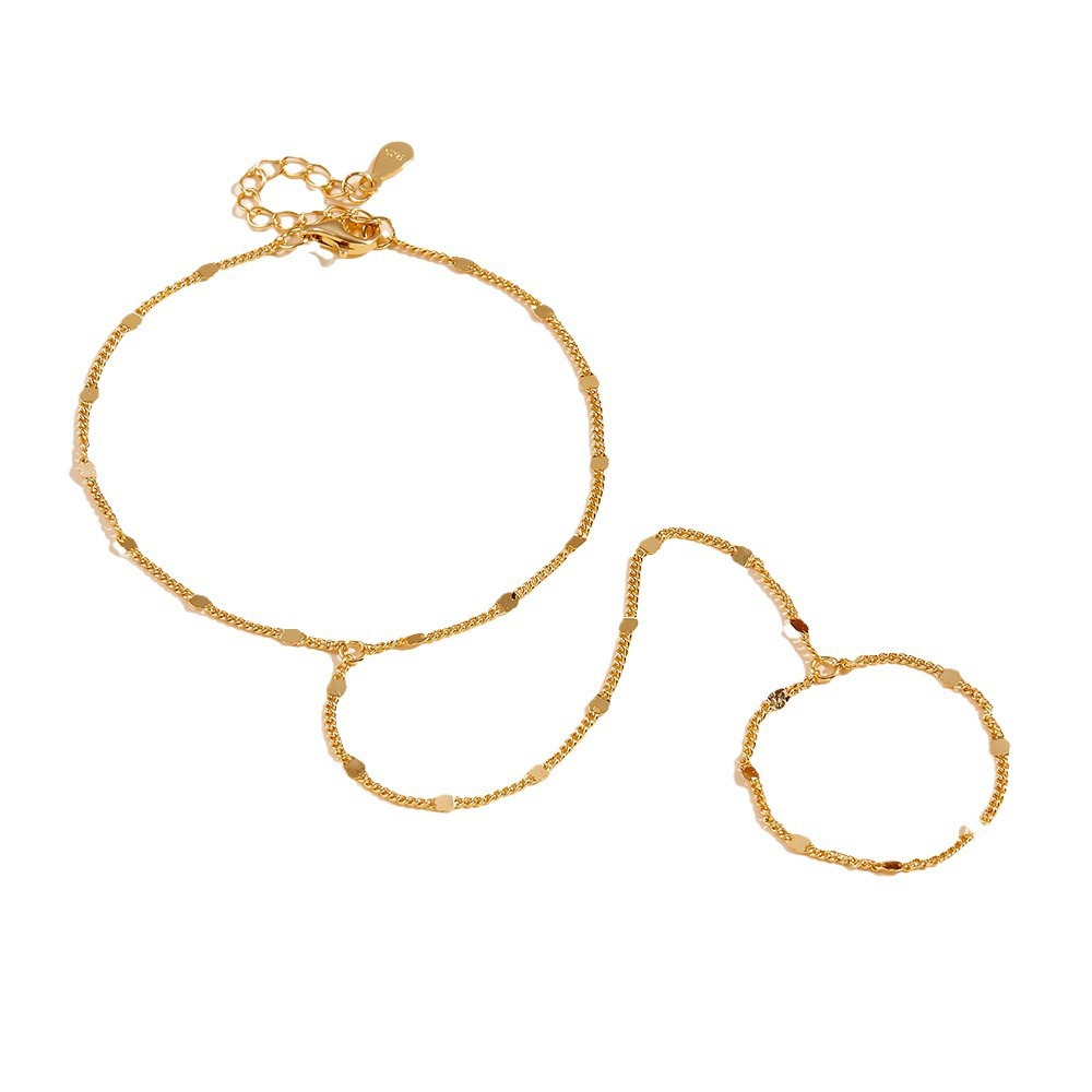 S925 Sterling Silver European and American Style Beach Chain Ring Bracelet Integrated Chain Personalized Simple Trendy Jewelry