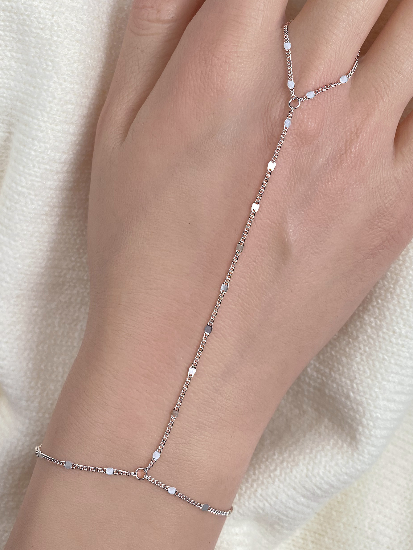S925 Sterling Silver European and American Style Beach Chain Ring Bracelet Integrated Chain Personalized Simple Trendy Jewelry