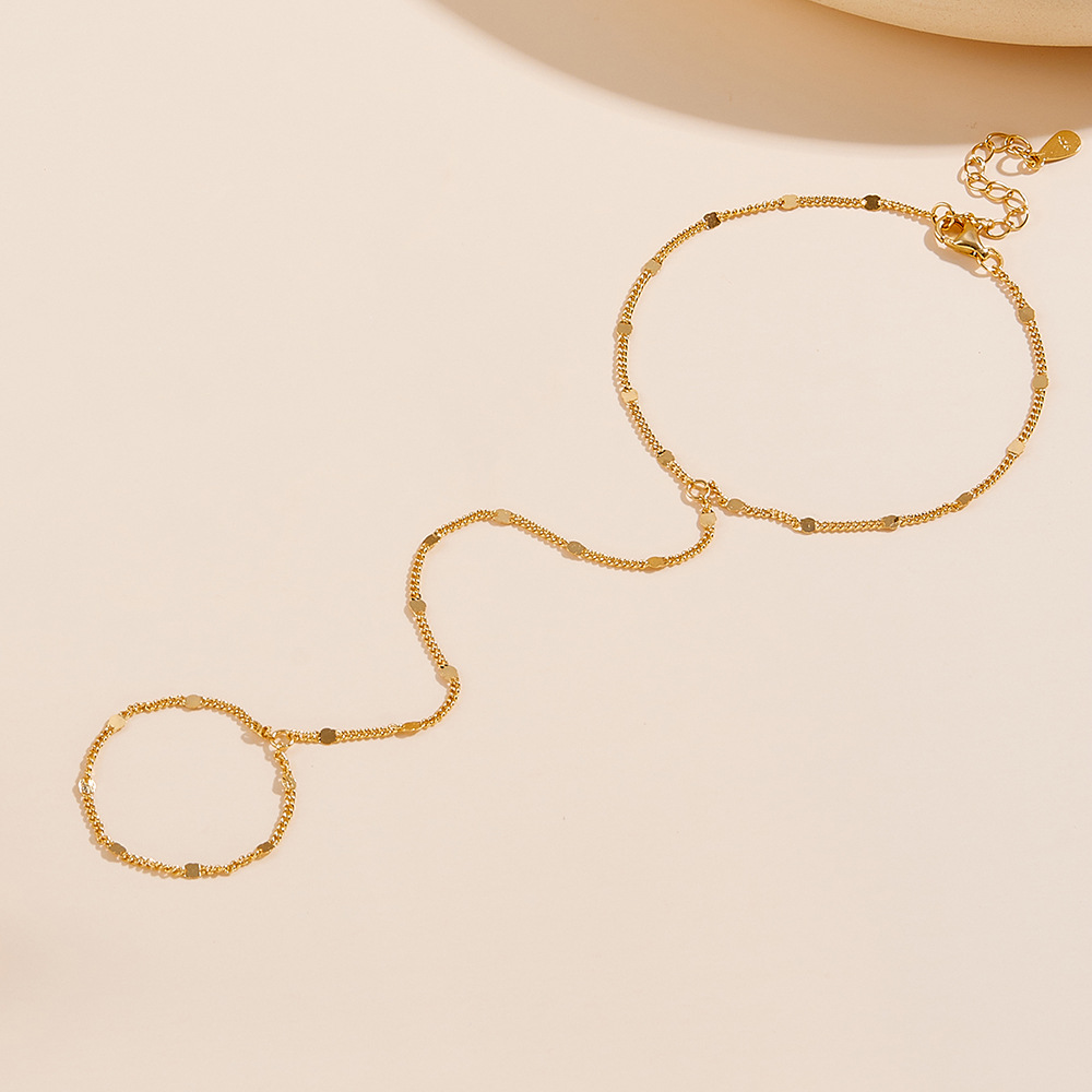 S925 Sterling Silver European and American Style Beach Chain Ring Bracelet Integrated Chain Personalized Simple Trendy Jewelry