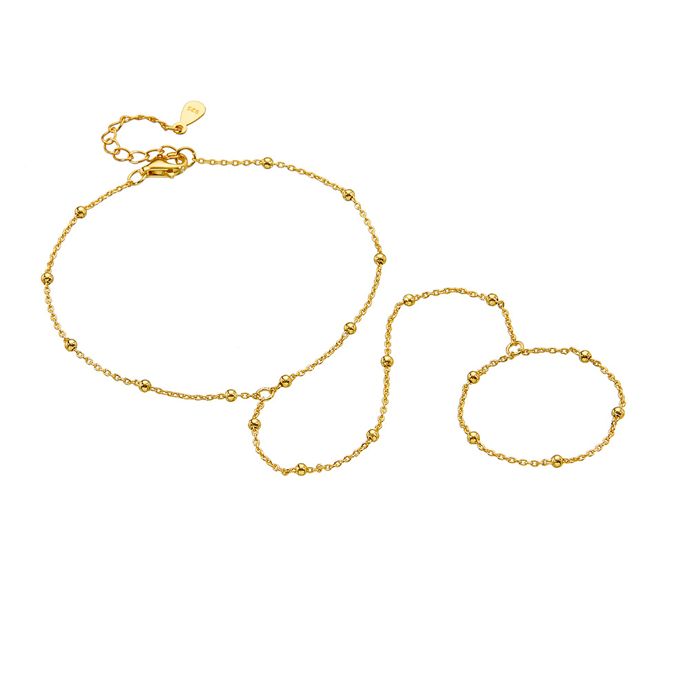European and American style 925 sterling silver beaded chain finger bracelet, trendy and unique, light luxury style, satellite chain bracelet.