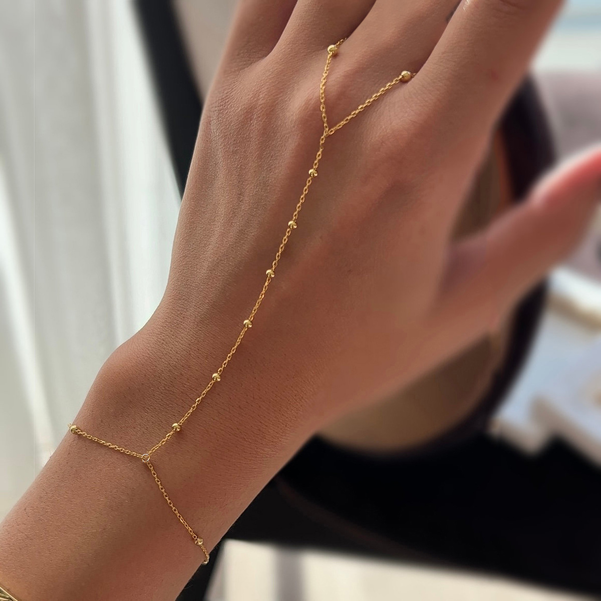 European and American style 925 sterling silver beaded chain finger bracelet, trendy and unique, light luxury style, satellite chain bracelet.