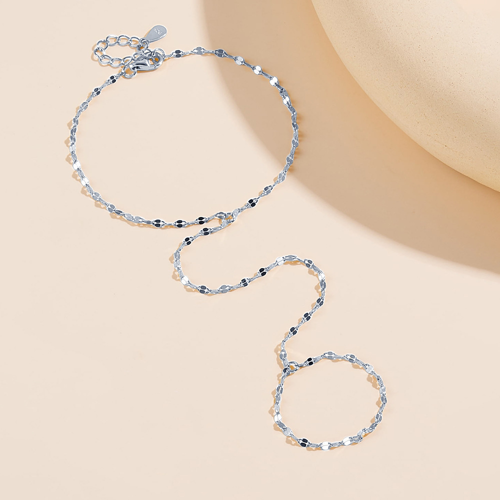 925 Sterling Silver Super Shiny Tile Chain Finger Chain, European and American Luxury, Trendy and Personalized Fashion Bracelet Jewelry