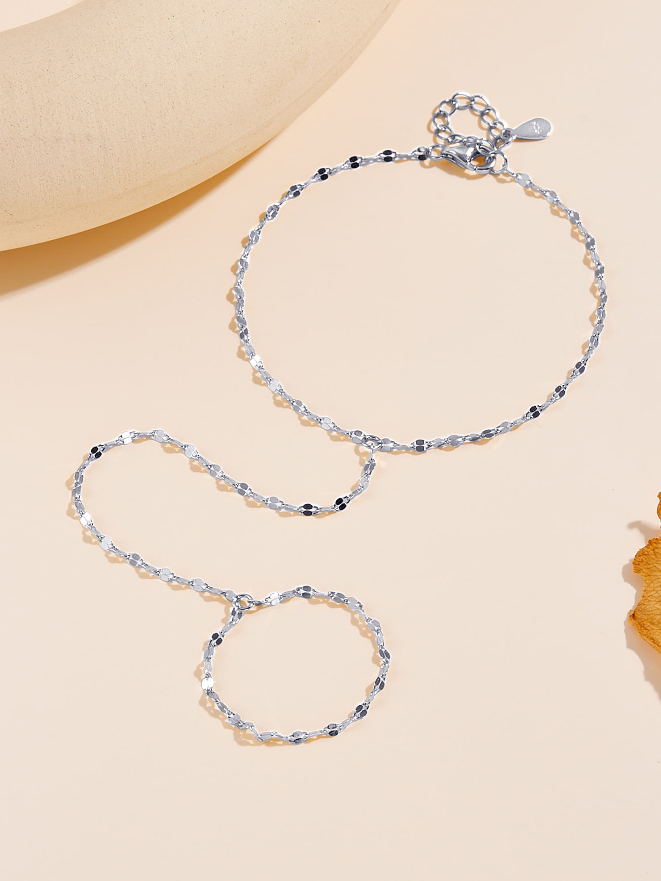 925 Sterling Silver Super Shiny Tile Chain Finger Chain, European and American Luxury, Trendy and Personalized Fashion Bracelet Jewelry