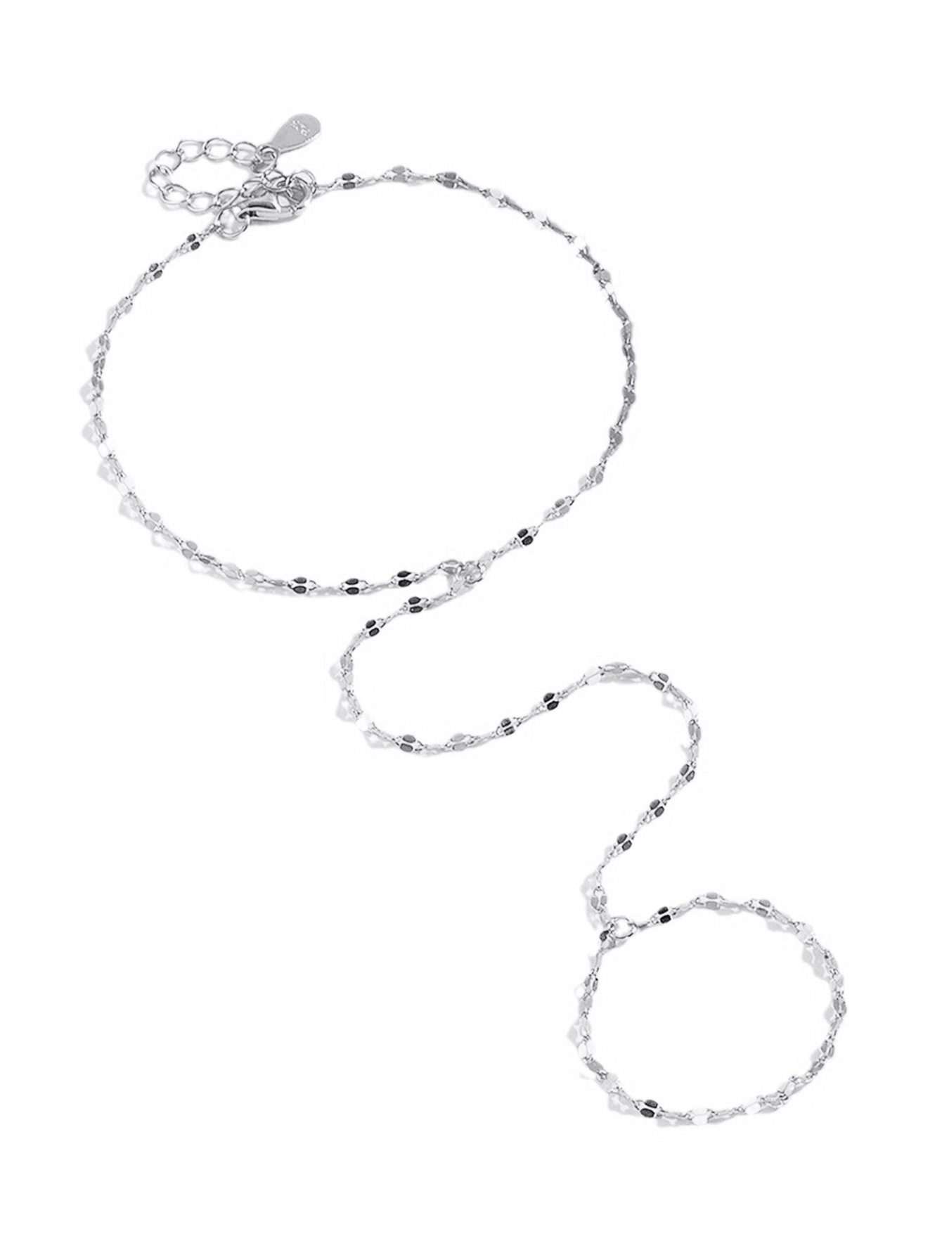 925 Sterling Silver Super Shiny Tile Chain Finger Chain, European and American Luxury, Trendy and Personalized Fashion Bracelet Jewelry
