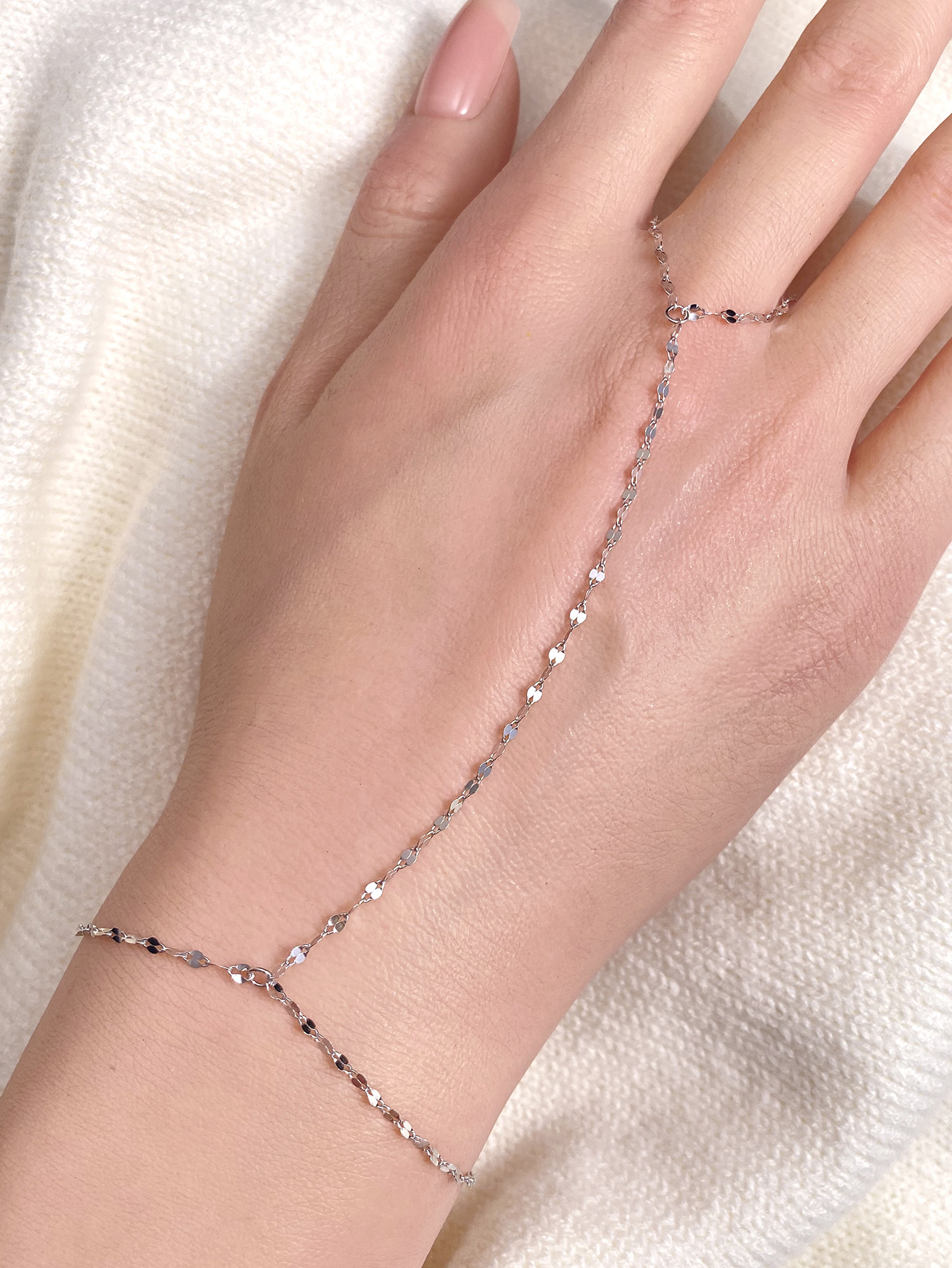 925 Sterling Silver Super Shiny Tile Chain Finger Chain, European and American Luxury, Trendy and Personalized Fashion Bracelet Jewelry