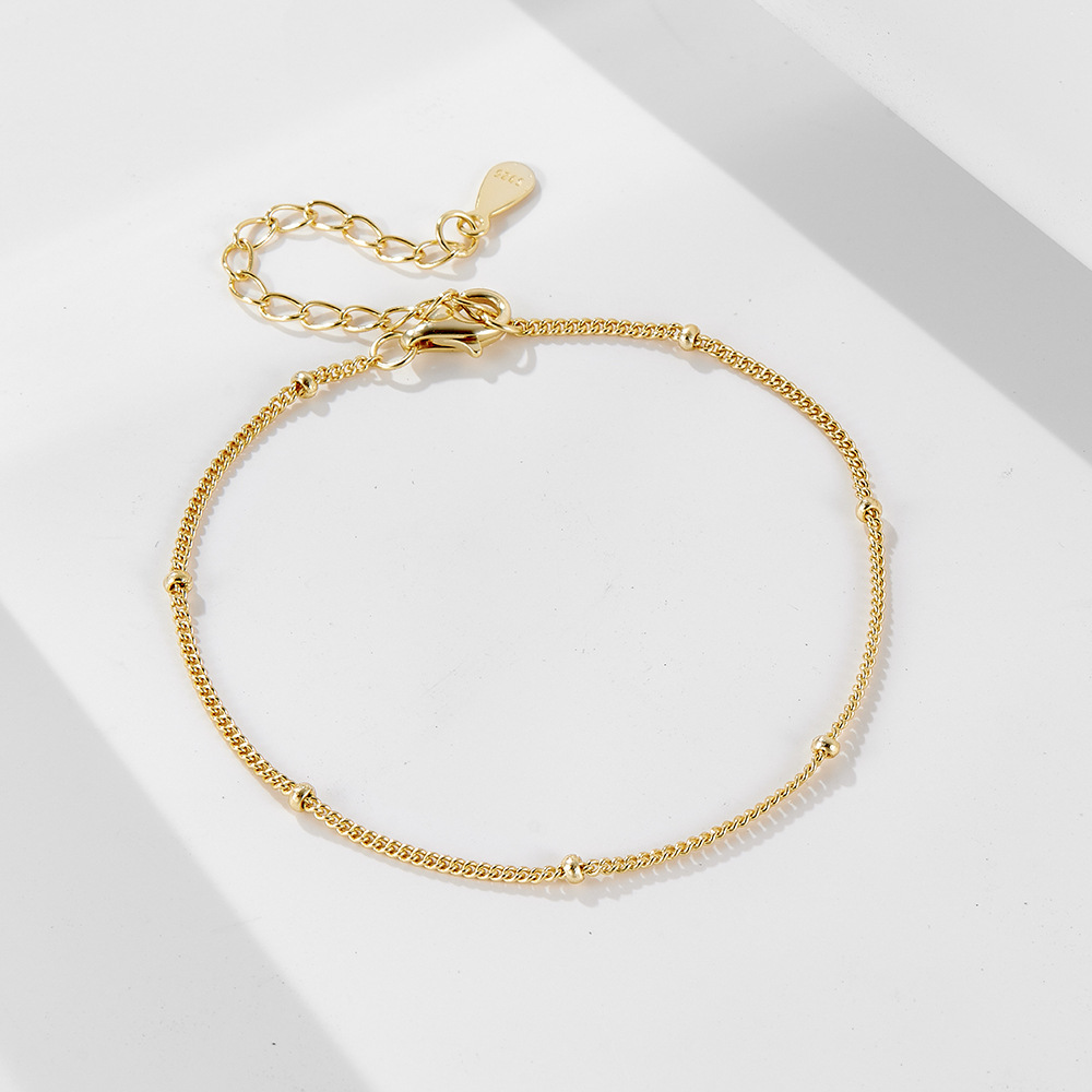 S925 sterling silver beaded chain bracelet, simple and versatile small round bead bracelet for women, exquisite niche design, high-end jewelry.