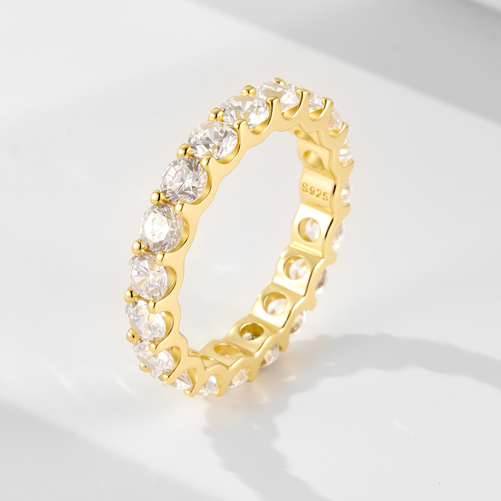 Popular European and American style S925 sterling silver 3.5mm cubic zirconia ring for women, simple and versatile, perfect for stacking and full diamond rings.