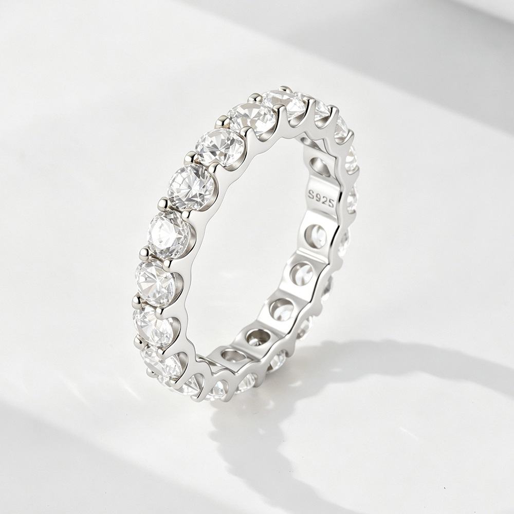 Popular European and American style S925 sterling silver 3.5mm cubic zirconia ring for women, simple and versatile, perfect for stacking and full diamond rings.