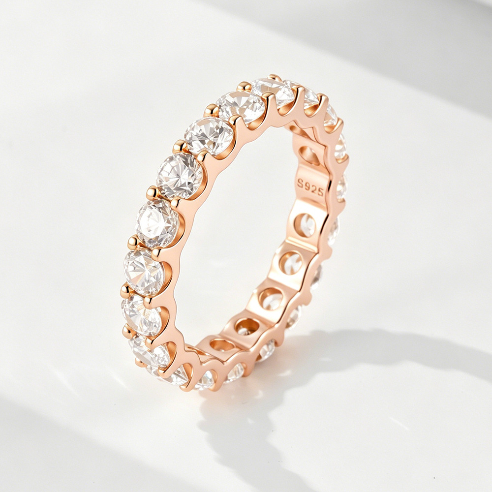 Popular European and American style S925 sterling silver 3.5mm cubic zirconia ring for women, simple and versatile, perfect for stacking and full diamond rings.