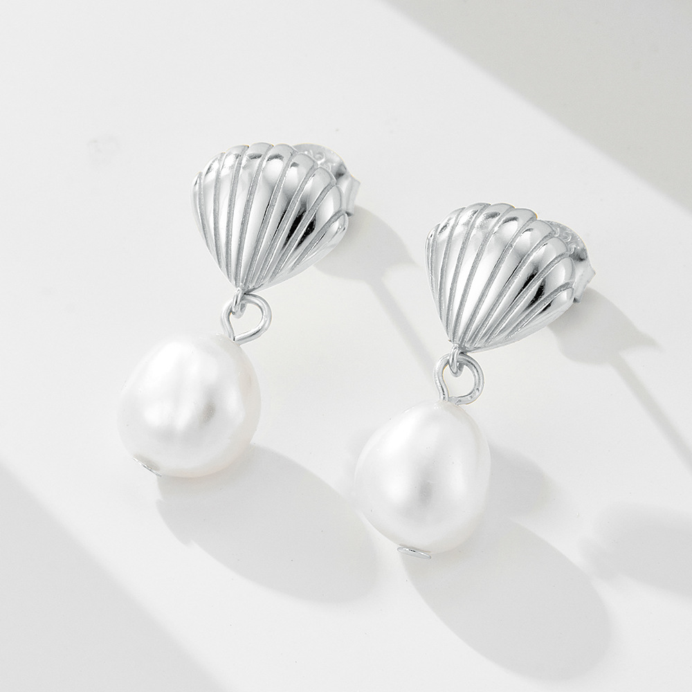 S925 Sterling Silver Shell Natural Irregular Freshwater Pearl Stud Earrings for Women, High-End Niche Luxury Style, INS Style