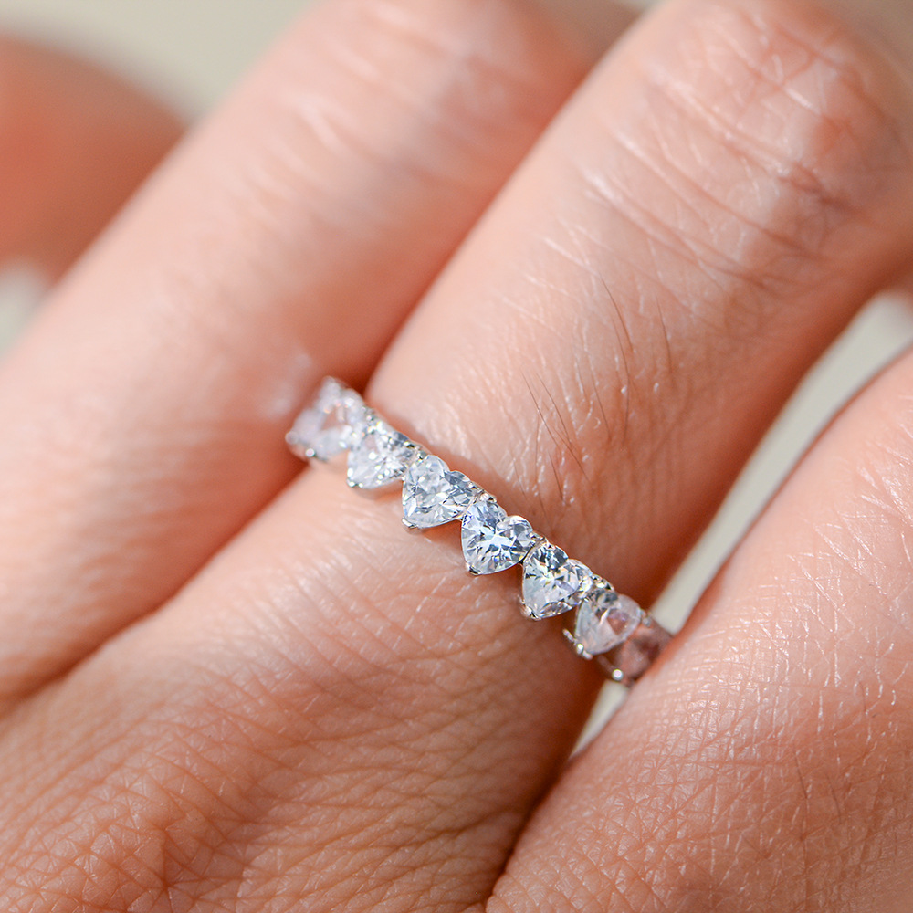 S925 Sterling Silver Heart-Shaped Zircon Ring for Women, European and American Style, Minimalist and Sophisticated, Full Diamond Jewelry