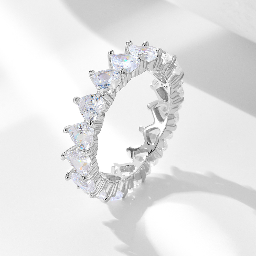 S925 Sterling Silver Heart-Shaped Zircon Ring for Women, European and American Style, Minimalist and Sophisticated, Full Diamond Jewelry
