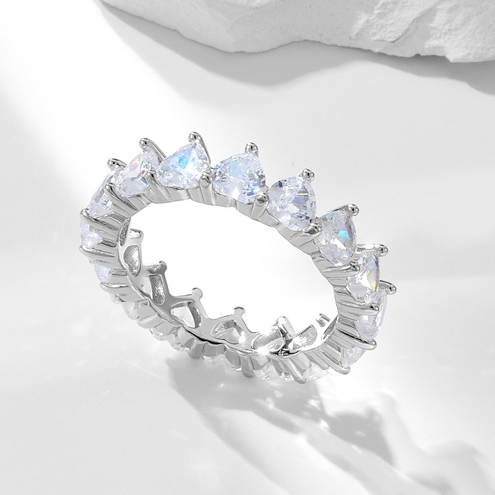 S925 Sterling Silver Heart-Shaped Zircon Ring for Women, European and American Style, Minimalist and Sophisticated, Full Diamond Jewelry