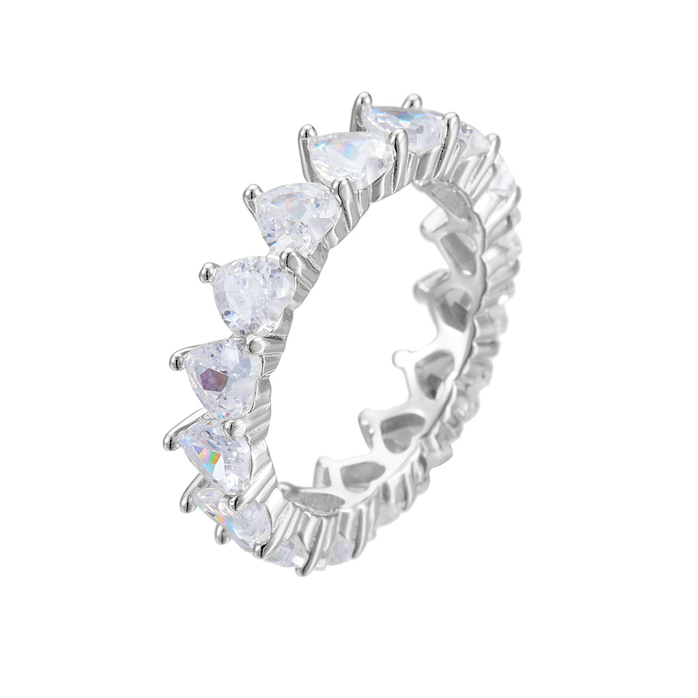 S925 Sterling Silver Heart-Shaped Zircon Ring for Women, European and American Style, Minimalist and Sophisticated, Full Diamond Jewelry