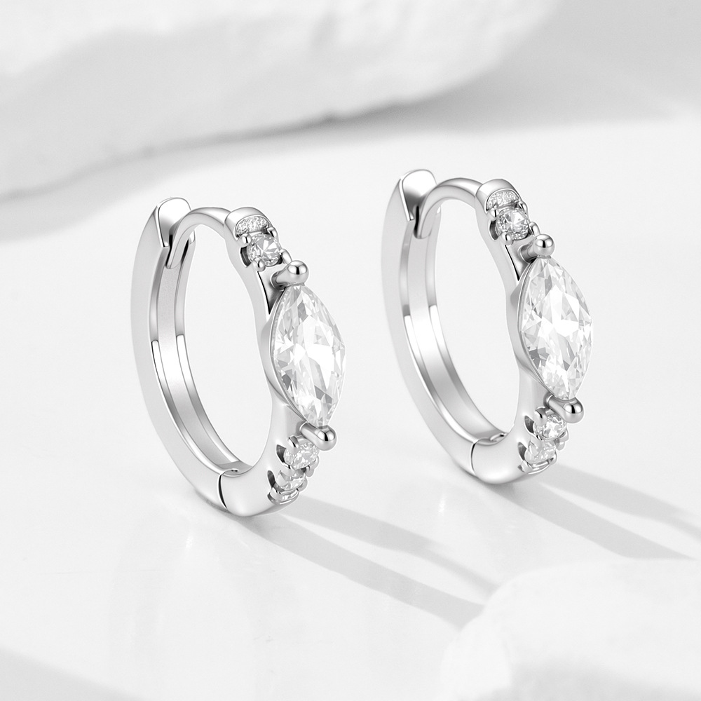 S925 Sterling Silver Luxury Diamond-Set Circle Earrings with a High-End Feel, Fashionable Retro Light Luxury Marquise Zircon Earrings