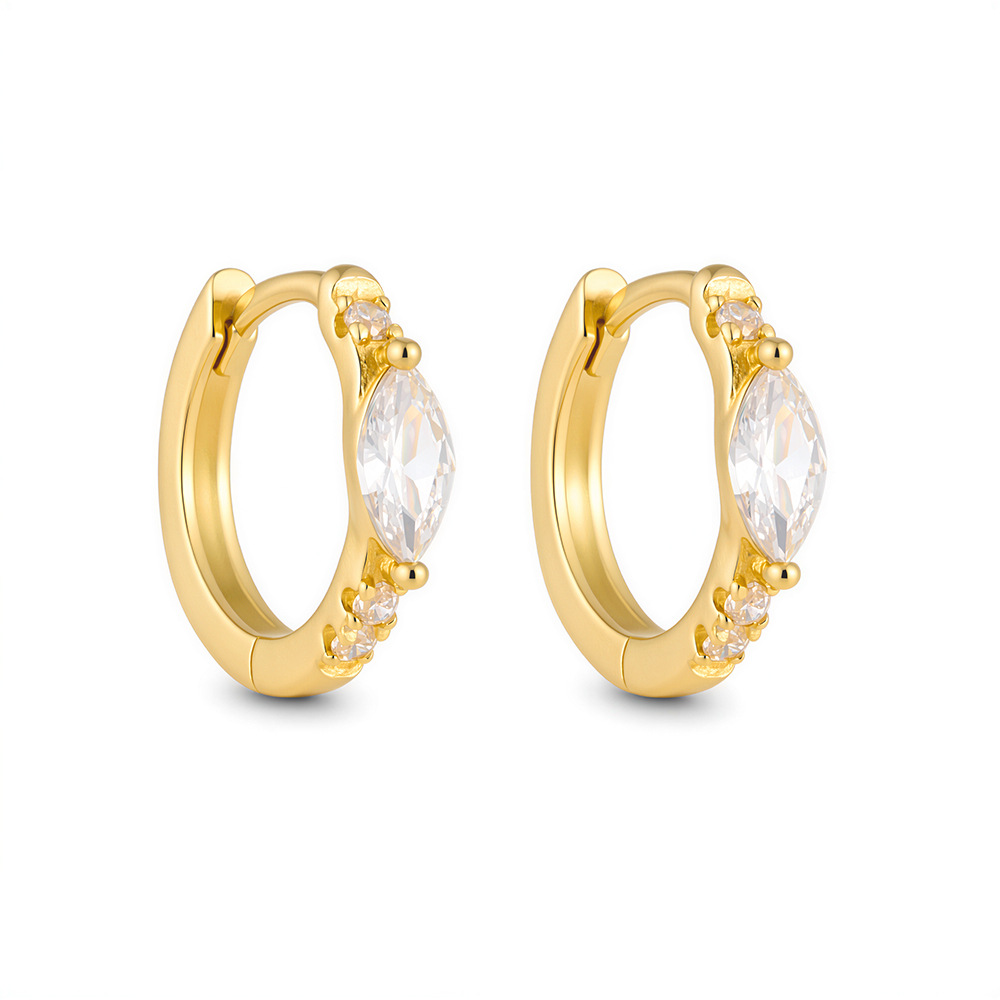 S925 Sterling Silver Luxury Diamond-Set Circle Earrings with a High-End Feel, Fashionable Retro Light Luxury Marquise Zircon Earrings