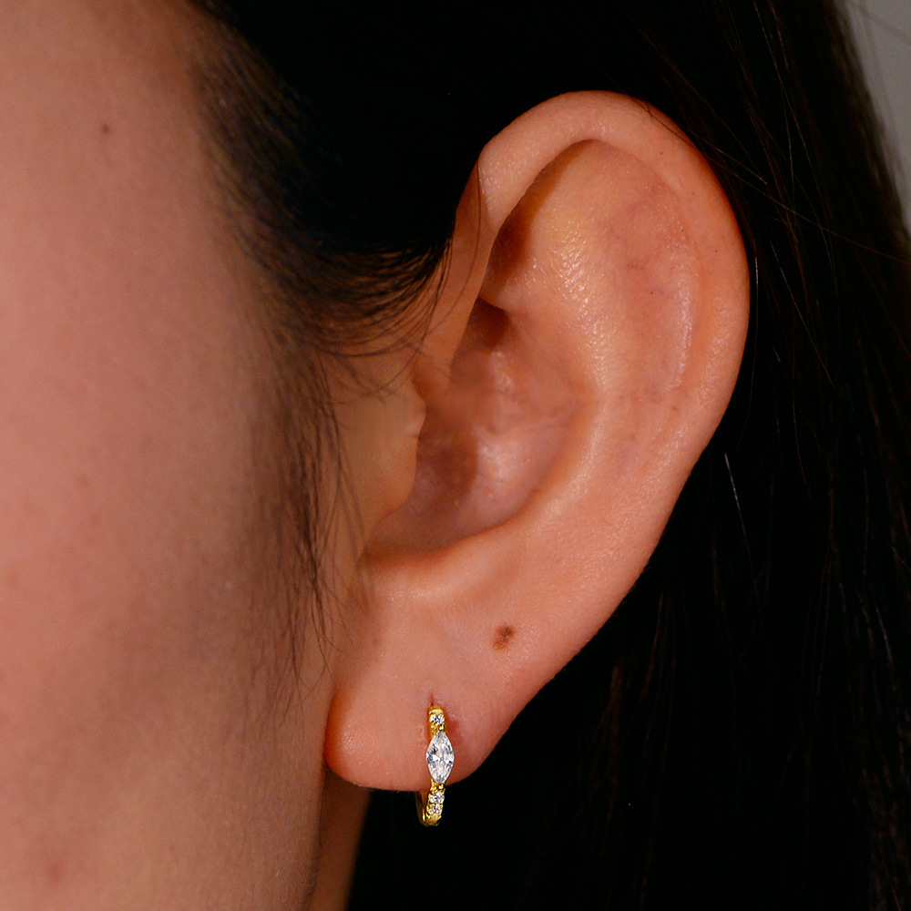 S925 Sterling Silver Luxury Diamond-Set Circle Earrings with a High-End Feel, Fashionable Retro Light Luxury Marquise Zircon Earrings